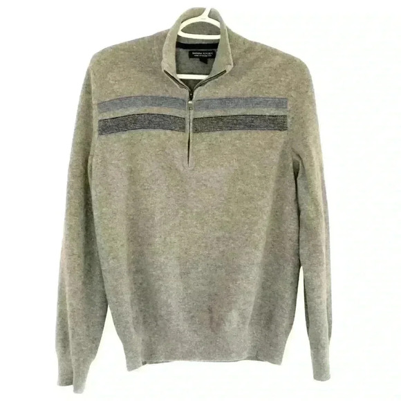 Banana Republic sweater mens M 1/4 zip mock neck Italian merino wool blend gray - Picture 1 of 7